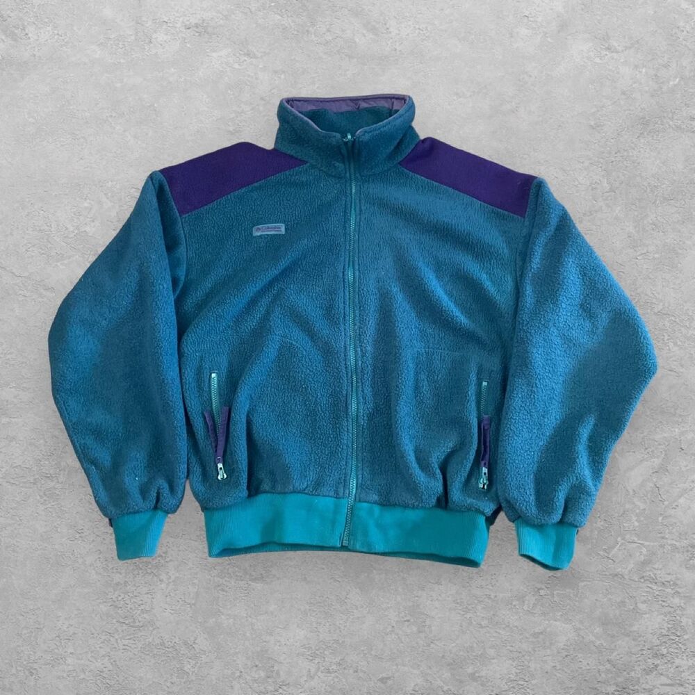 VTG 90s Columbia Radial Sleeve Fleece Jacket Teal Purple M Gorpcore